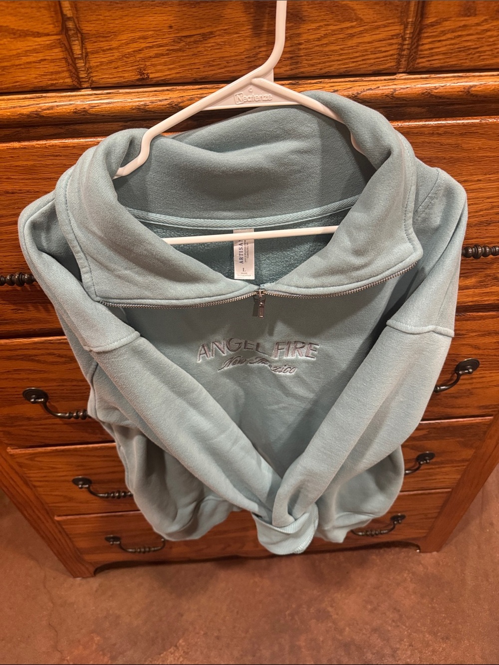 Artisan Quarter-Zip Pullover Cowl Neck - Sage Blue